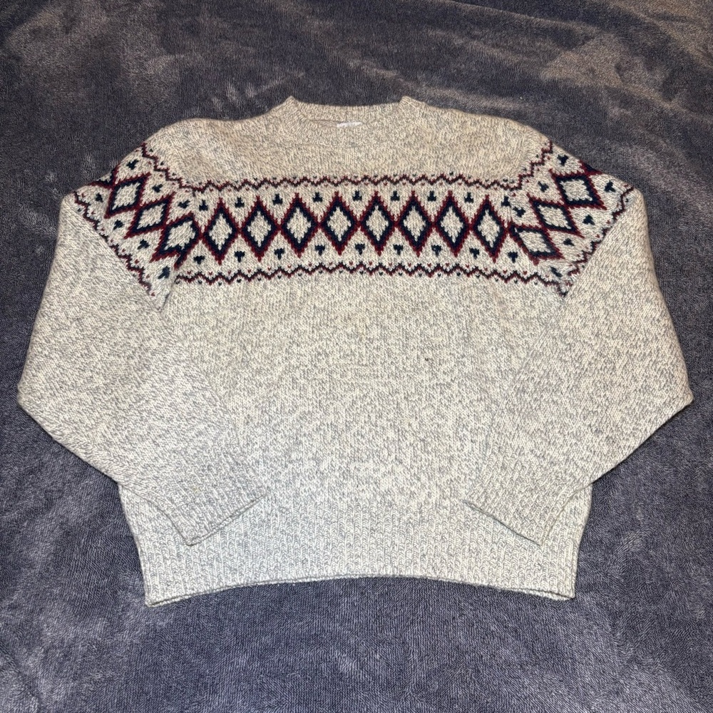 Light Oatmeal Crewneck Sweater with Nordic Design